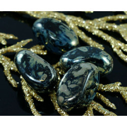 Oválné tvarované korálky Picasso z českého skla průhledné, černé a stříbrné, velikost 17 mm 6 kusů