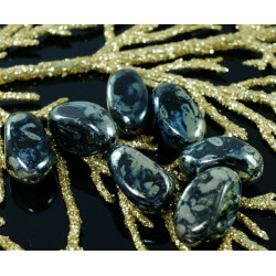 Oválné tvarované korálky Picasso z českého skla průhledné, černé a stříbrné, velikost 17 mm 6 kusů