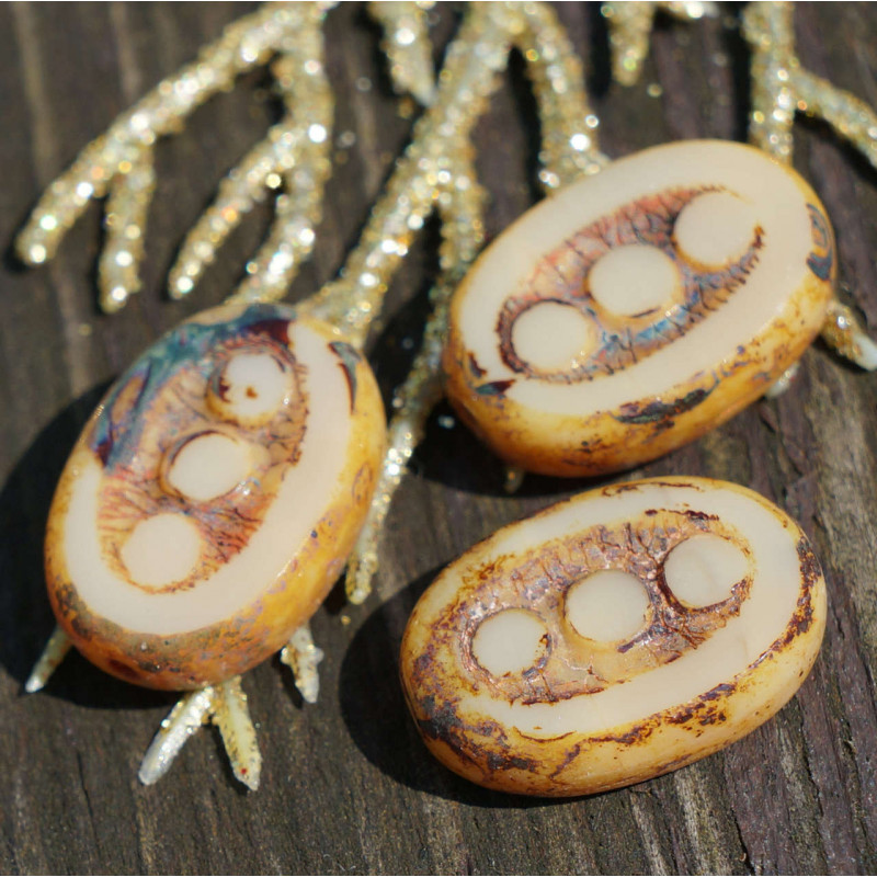 Picasso Hnědý český Skleněný Stůl Řezané Korálky 3 Dot Oválný Stůl Řezané Korálky Picasso Ploché Korálky české Stůl Řezané