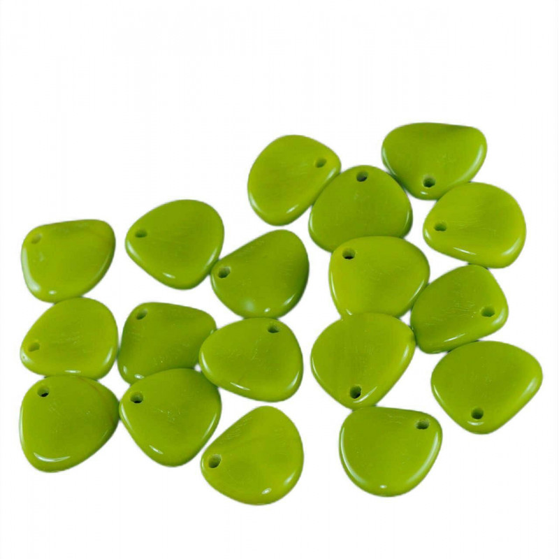 Korálky PRECIOSA z českého skla ve tvaru okvětních lístků, ploché, neprůhledné, olivově zelené, rozměry 8 mm x 7 mm 50 kusů