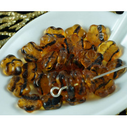 Tvarované korálky z českého skla průhledné, černožluté, pruhované, vypouklá kytička průměr 8 mm 60 kusů