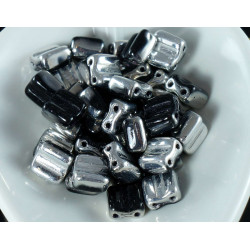 Tvarované korálky z českého skla leskle černé a stříbrné, block se dvěma dírkami velikost 6 mm 30 kusů