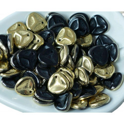 Korálky PRECIOSA z českého skla ve tvaru okvětních lístků, ploché, neprůhledné, černé a zlaté, rozměry 8 mm x 7 mm 50 kusů