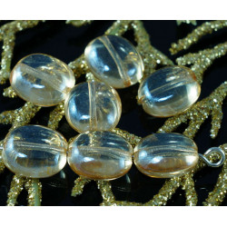 Oválné zploštělé korálky z českého skla průhledné, s odlesky rozměry 10 mm x 9 mm x 5 mm 14 kusů