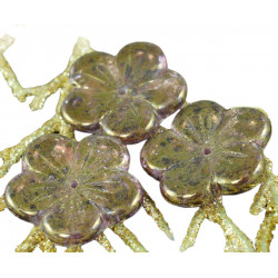 Velké ploché tvarované korálky ve tvaru kytičky české sklo bronzové, fialové, průměr 20 mm 4 kusy