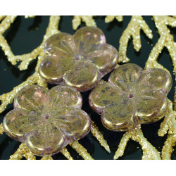 Velké ploché tvarované korálky ve tvaru kytičky české sklo bronzové, fialové, průměr 20 mm 4 kusy