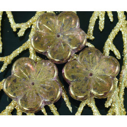 Velké ploché tvarované korálky ve tvaru kytičky české sklo bronzové, fialové, průměr 20 mm 4 kusy