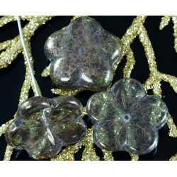 Velké korálky z českého skla tvar kytičky průhledné, bronzové, travertin průměr 20 mm 4 kusy