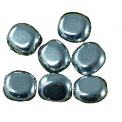 Ploché oválné korálky z českého skla neprůhledné, stříbrné, rozměry 10 mm x 9 mm x 5 mm 14 kusů