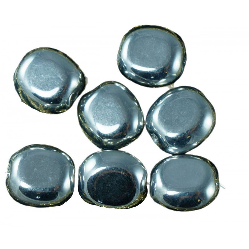 Ploché oválné korálky z českého skla neprůhledné, stříbrné, rozměry 10 mm x 9 mm x 5 mm 14 kusů