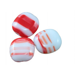 Velké zaoblené korálky z českého skla neprůhledné, červenobílé, rozměry 17 mm 4 kusy