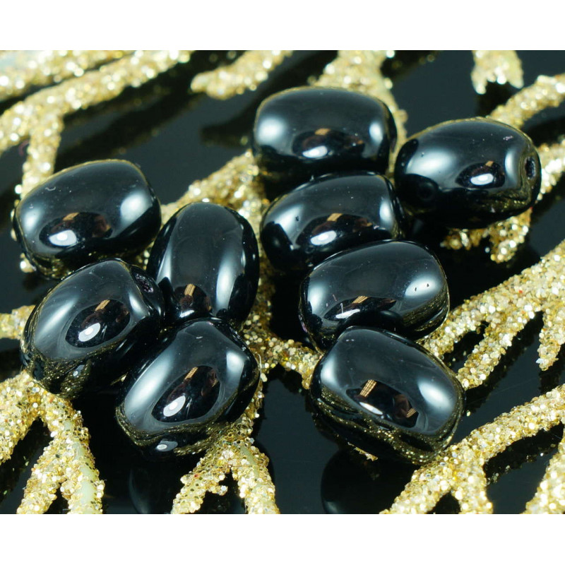 Oválné korálky z českého skla neprůhledné, černé, tvar olivy rozměry 9 mm 20 kusů