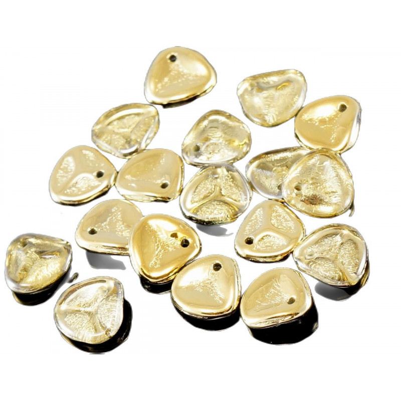 Korálky z českého skla ve tvaru okvětních lístků, ploché, zlaté, rozměry 7 mm x 8 mm 50 kusů