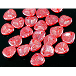 Korálky Picasso z českého skla ve tvaru okvětních lístků, ploché, neprůhledné, červené, s odlesky rozměry 7 mm x 8 mm 50 kusů
