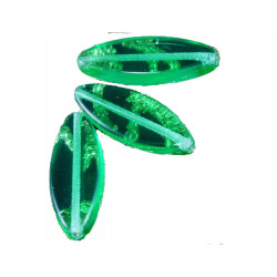 Oválné protáhlé korálky z českého skla ploché, průhledné, zelené, rozměry 24 mm x 9 mm 6 kusů