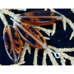 Ploché oválné korálky z českého skla průhledné, hnědé, rozměry 24 mm x 9 mm 6 kusů