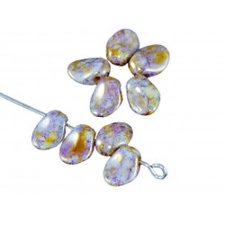 Korálky z českého skla ve tvaru ploché kapky neprůhledné, lesklé, fialové, mramorový vzhled rozměry 6 mm x 8 mm 30 kusů