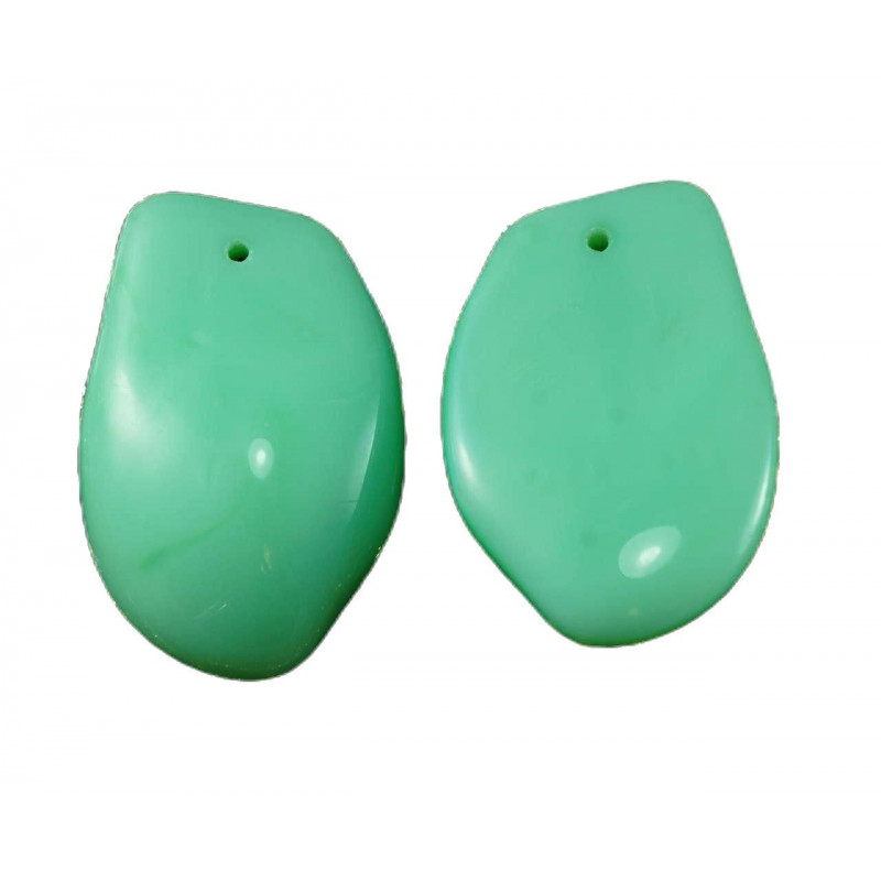 Velké korálky z českého skla nepravidelný tvar neprůhledné, tyrkysově zelené, rozměry 30 mm x 19 mm 4 kusy