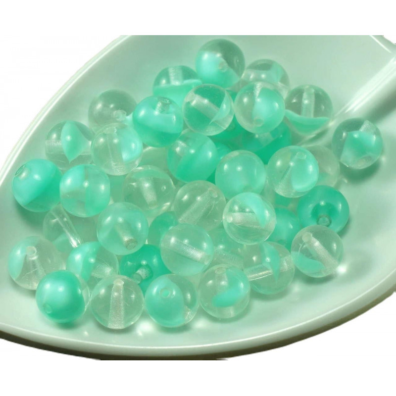 Kulaté korálky z českého skla dvoubarevné - průhledné a tyrkysově zelené, průměr 7 mm 20 kusů