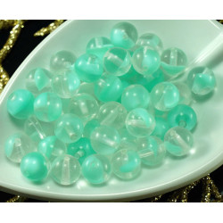 Kulaté korálky z českého skla dvoubarevné - průhledné a tyrkysově zelené, průměr 7 mm 20 kusů