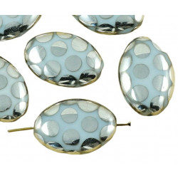 Velké korálky bílé se stříbrnými puntíky oválné, oblázky rozměry 20 mm x 14 mm 6 kusů