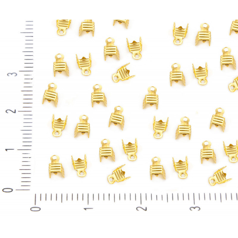 Kovová koncovka na řetízky kožené řemínky stužky provázky zlatá, s očkem rozměry 5, 5 mm x 3, 5 mm x 2 mm 200 kusů