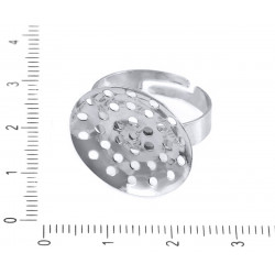 Kovový prsten s kulatým lůžkem postříbřený, nastavitelná velikost polotovar US velikost 8, 5 20 mm 6 kusů