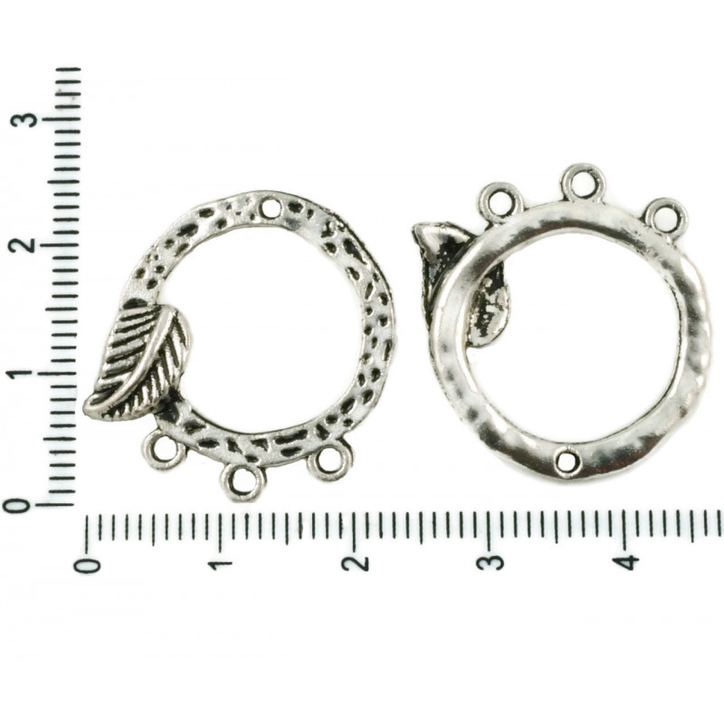 Náušnicové ramínko kulaté, stříbrný starožitný vzhled se čtyřmi očky s listem bižuterní komponenty rozměry 23 mm 12 kusů