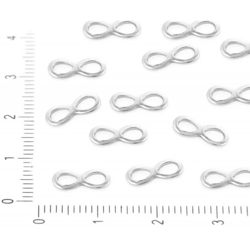 Kovový konektor na náramky náušnice stříbrná nerezová ocel motiv nekonečna pro tvoření šperků, velikost 10 mm x 4 mm 4 kusy