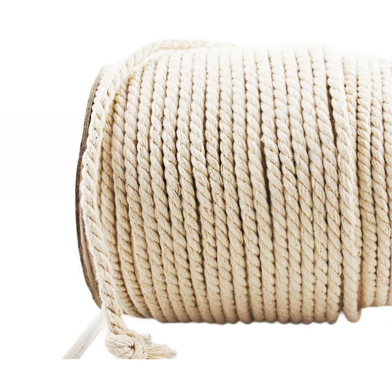 Přírodní bavlněný provázek šňůrka krémový, režný, dvojitý, kroucený, na vyrábění, průměr 4 mm délka 3 metry