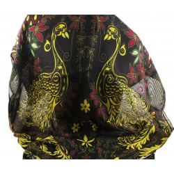 Jemný šifonový dámský šátek obdélníkový, motiv páva černý, zelený, fialový, rozměry 160 x 50 cm 1 kus