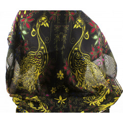 Jemný šifonový dámský šátek obdélníkový, motiv páva černý, zelený, fialový, rozměry 160 x 50 cm 1 kus