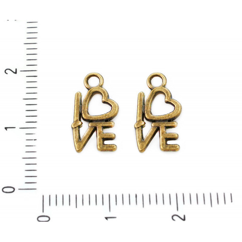 Kovový přívěsek - nápis LOVE starožitný bronzový vzhled rozměry 8 mm x 14 mm očko 1, 5 mm 12 kusů