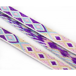 Tkaná bavlněná plochá stužka pásek náramek boho a etno styl vícebarevná: modrá, růžová, fialové, žlutá, šířka 11 mm délka 2
