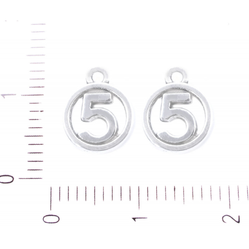 Kovový přívěsek - kulatý rámeček s číslem 5 stříbrný starožitný vzhled šťastné číslo velikost 11 mm x 8, 5 mm očko 1, 2 mm 10