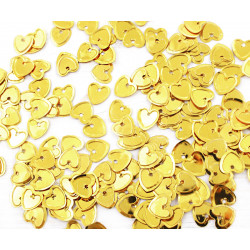 Ploché konfety ve tvaru srdce flitry kovově zlaté, k vyšívání, vyrábění, velikost 8 mm x 8 mm dírka 1 mm 20 g