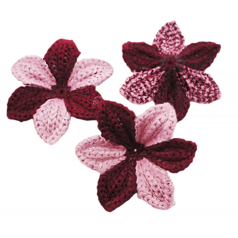 Háčkované kytičky červené a růžové, brož, potřeby pro vyrábění, tvoření, průměr 45 mm 6 kusů