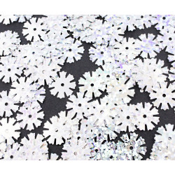 Konfety ve tvaru sněhových vloček kovově stříbrné, třpytivé, tvarované, pro vyrábění, šití, s dírkou - 1 mm průměr konfety 10