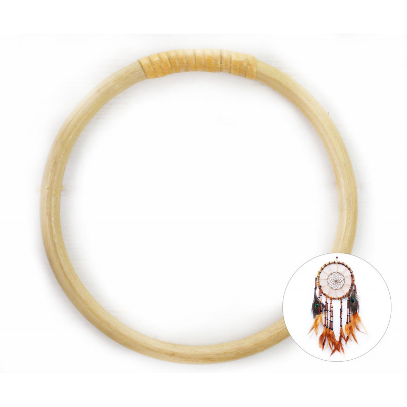Kulatý rámeček na tvorbu lapače snů, dřevěný, bambusový, přírodní hnědý, na výrábění, rozměry 14, 5 cm x 1 cm