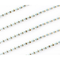 Mosazný řetízek s tyrkysově modrými kuličkami drobná očka rozměry 1, 5 mm délka 1, 8 metru