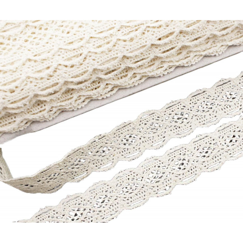 Háčkovaná bavlněná stužka krajka slonovinově krémová, svatební stuha družička svědkyně nevěsty dekorace šířka 18 mm délka 1 metr