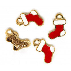 Kovové přívěsky motiv - vánoční Santova punčocha bílé a červené, glazované, rozměry 17 mm x 13 mm 4 kusy