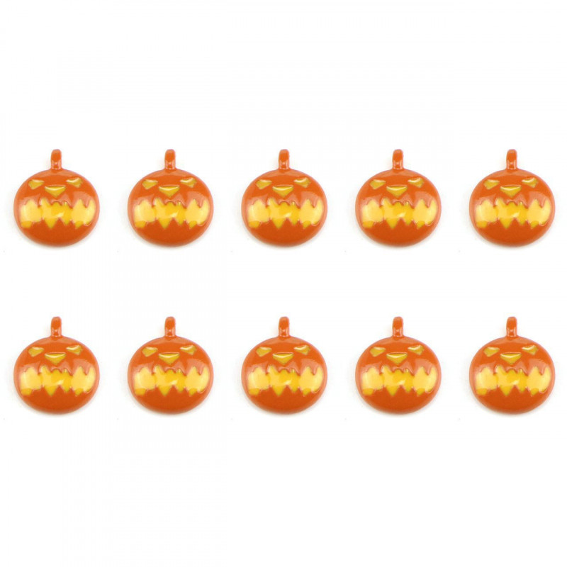 Kovový přívěsek kulatý, žlutooranžová dýně - Halloween dekorace tvoření šperků, průměr 13 mm dírka 0, 5 mm 6 kusů