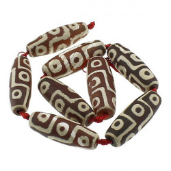 Velký oválný protáhlý korálek hnědý s bílým vzorem Tibet přírodní kámen Feng Shui náramek rozměry 40 mm x 14 mm - 17 mm 1 kus