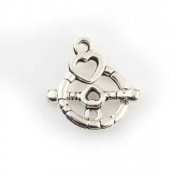 Americké zapínání, kovové, postříbřené, tyčka+kroužek se srdíčky pro tvoření, vyrábění řetízků, náhrdelníků, 18x7x2mm 14x18x1mm