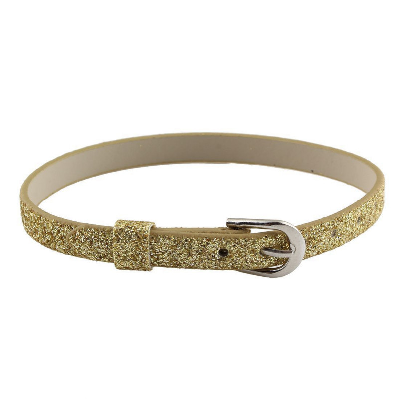 Základ pro tvoření náramků, PU umělá kůže koženka zlatý třpytivý pásek se sponou velikost 220 mm x 6 mm 1 kus