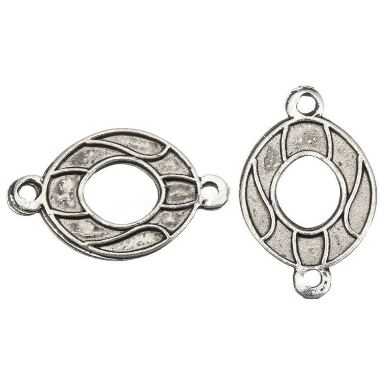 Kovový oválný konektor stříbrný starožitný vzhled se dvěma očky rozměry 21 mm x 13 mm dírka 1mm 30 kusů