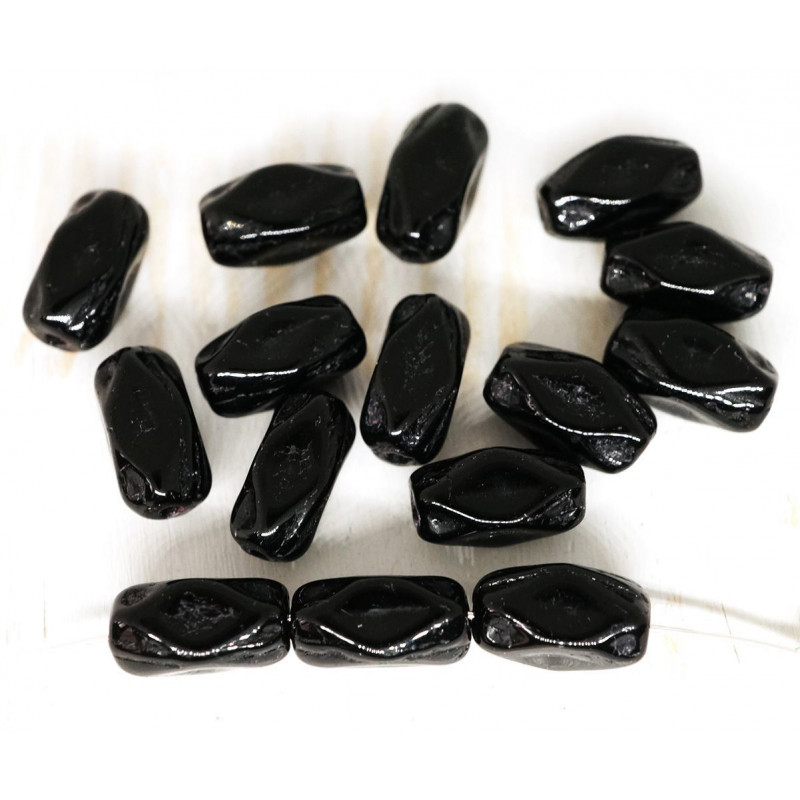 Oválné korálky z českého skla neprůhledné, leskle černé, váleček rozměry 10 mm x 5 mm 40 kusů