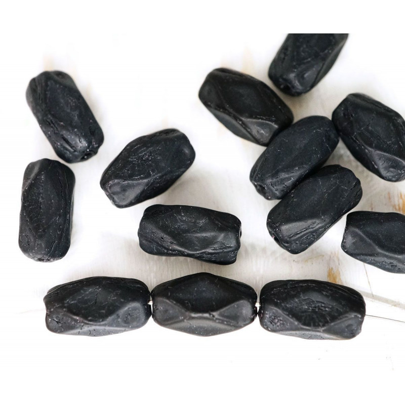 Tvarované korálky z českého skla váleček neprůhledné, matně černé, rozměry 10 mm x 5 mm 40 kusů