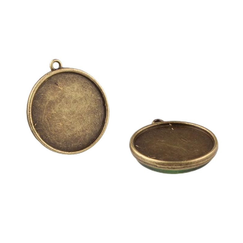 Kovové kulaté lůžko pro vsazení kabošonu oboustranné, pro výrobu šperků, starožitný bronzový vzhled průměr 20 mm 4 kusy